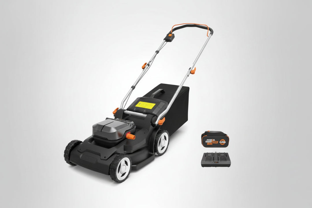 17-Inch Cordless Lawn Mower, 2-in-1 Electric Edge Cutting, Lightweight Push Mower, 6 Height Adjustments, Batteries & Charger Included, Model WG745