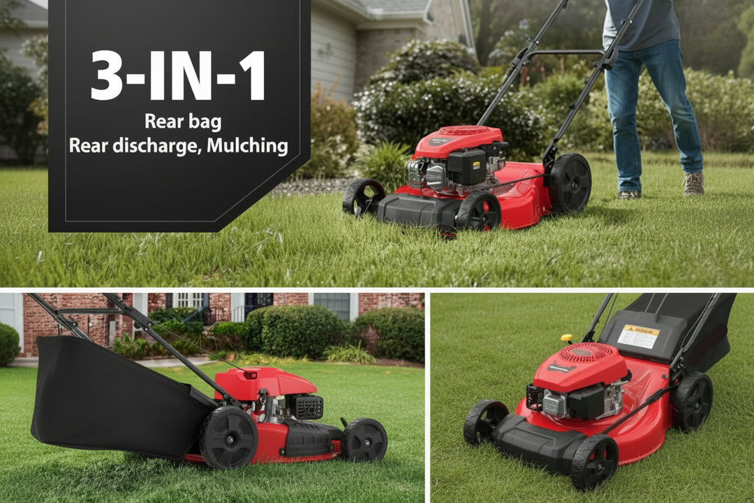 21-Inch 3-in-1 Gas Self-Propelled Lawn Mower, 170CC OHV Engine, Bagging/Mulching/Rear Discharge, 6 Height Adjustments, Steel Deck, Rear-Wheel Drive