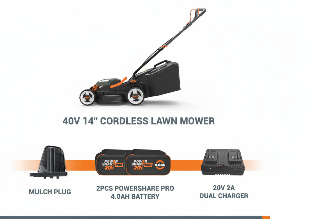 14" Cordless Lawn Mower, 2-in-1 Electric Push Mower, Lightweight & Compact, 6-Position Height Adjustment, Quiet Operation, Batteries & Charger Included