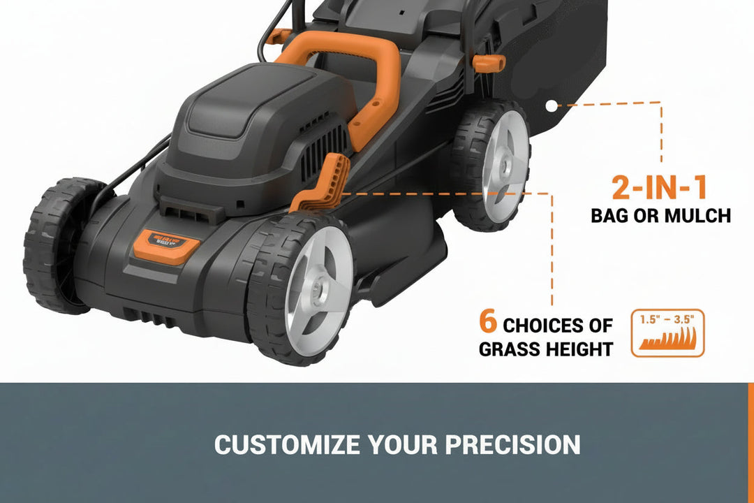 14" Cordless Lawn Mower, 2-in-1 Electric Push Mower, Lightweight & Compact, 6-Position Height Adjustment, Quiet Operation, Batteries & Charger Included