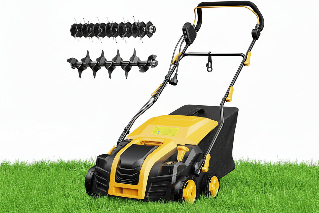Upgraded 16-Inch 15 Amp Electric Dethatcher & Scarifier, 5-Position Depth Adjustment, 14.5 Gal Collection Bag, Improves Lawn Health, Model EDS16S