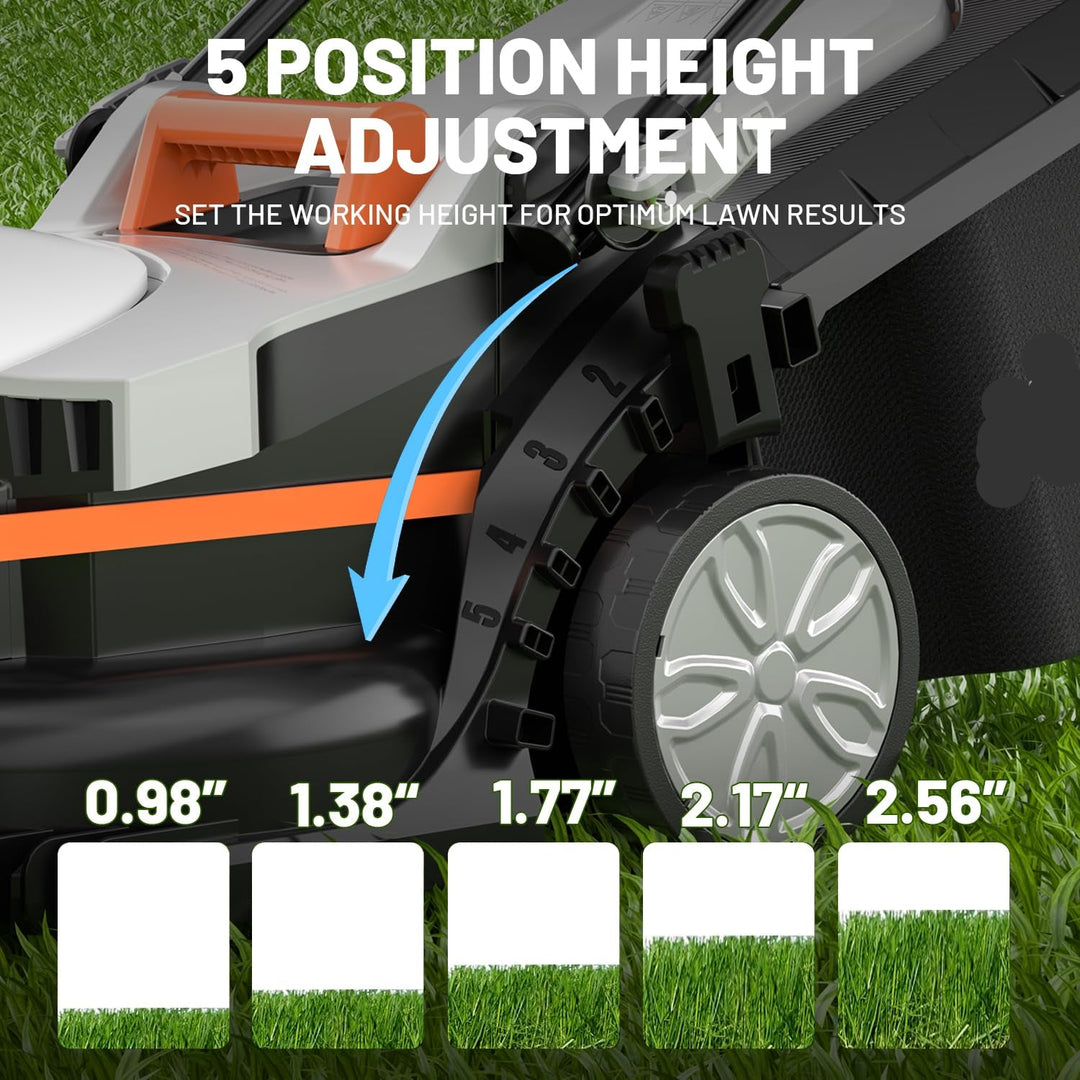 13" Cordless Electric Lawn Mower, 20V Battery Powered, Lightweight Push Mower, 5 Height Adjustments, 4.0Ah Battery Included