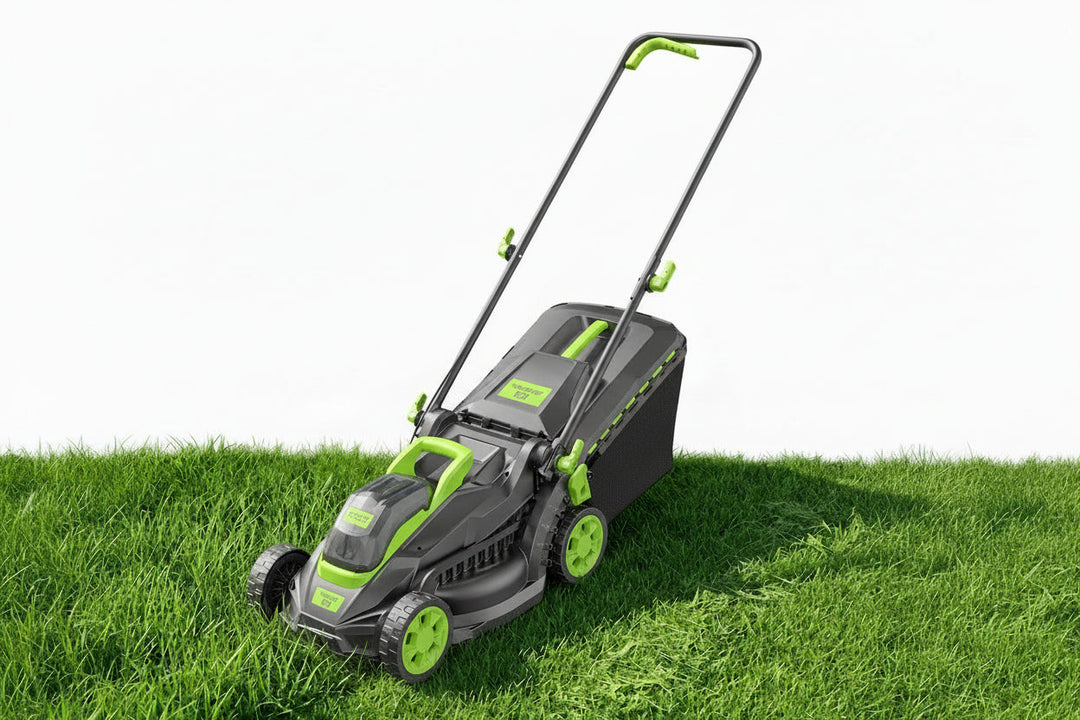 21V 13" Cordless Electric Lawn Mower, Brushless Motor, 5-Level Height Adjustment, Mulching & Bagging, Battery & Charger Included