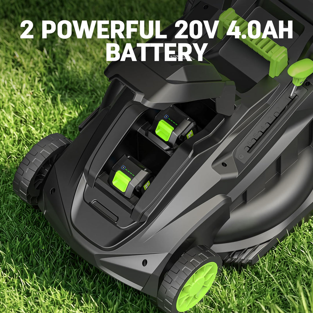 40V 17" Cordless Electric Lawn Mower, Brushless Motor, 6-Position Height Adjustment, 2-in-1 Bagging & Mulching, 2 Batteries & Dual Charger Included