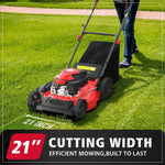 Load image into Gallery viewer, 21" Gas Lawn Mower, 144cc OHV Engine, 3-in-1 Push Mower with Bagging, Mulching &amp; Side Discharge