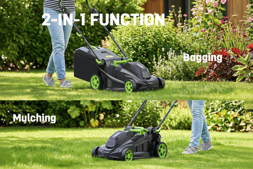 40V 17" Cordless Electric Lawn Mower, Brushless Motor, 6-Position Height Adjustment, 2-in-1 Bagging & Mulching, 2 Batteries & Dual Charger Included