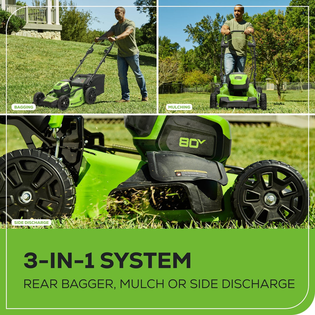 80V 21" Cordless Self-Propelled Lawn Mower + Leaf Blower (580 CFM), Brushless Motor, 4.0Ah Battery & Rapid Charger Included
